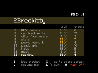 pikix playlist selection screen